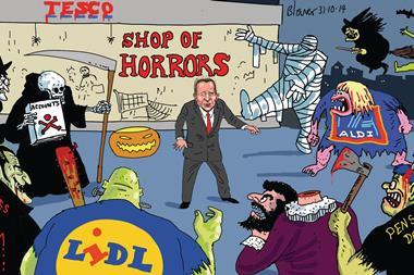 Retail Week's cartoonist Patrick Blower's take on Tesco’s little shop of horrors, with accounting errors and discounter ghouls.