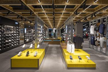 Hugo Boss shoes and clothes displayed at Sports Direct, Oxford Street