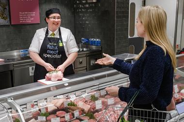Waitrose meat counter with customer