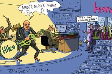 Retail Week’s cartoonist Patrick Blower’s take on HMV’s return to profitability after falling into administration in 2013.