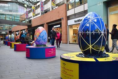 Easter egg sculptures at Liverpool One shopping centre