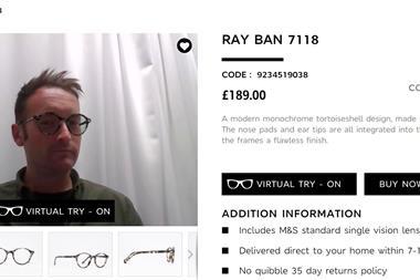 M&S Opticians 'virtual try-on' feature on website