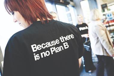 Employee wearing M&S plan A T-shirt. Text reads: 'Because there is no Plan B'