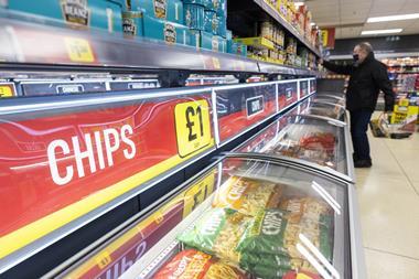 £1 chips offer on display in Iceland supermarket