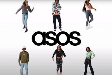 Six male and female models wearing Asos clothes arranged around the Asos logo