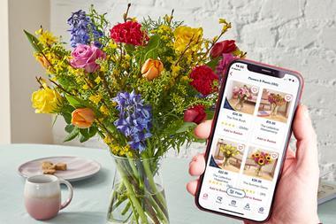 Moonpig smartphone screen and flowers