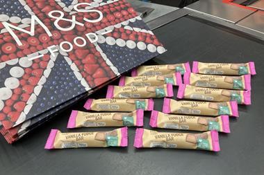 M&S Vanilla Fudge Bars beside an M&S shopping bag
