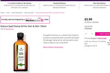 Website screengrab of Superdrug Marketplace