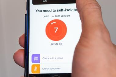 Self-isolation message on the NHS Covid-19 app