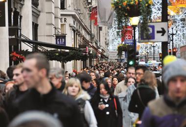 Crowds of shoppers on a high street