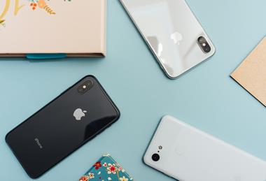 Collection of Apple phones shown from back and above