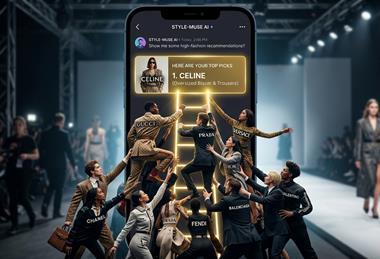 Illustration of fashion brands climbing virtual ladder