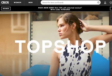 Screengrab of Topshop on Asos website showing female model