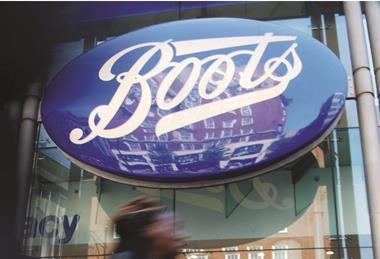 Boots sign on storefront