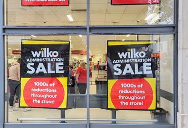 Wilko store with administration Sales signs on windows