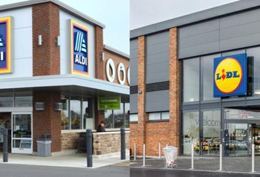 Composite image of Aldi and Lidl stores