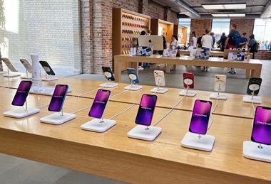 iPhones on display at Apple Store in Covent Garden