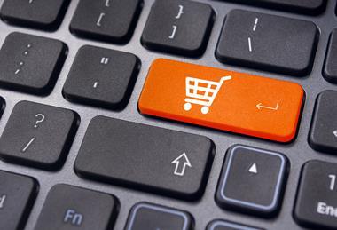 Online shopping orange trolley button