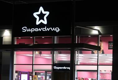 Superdrug store at night