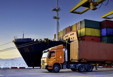 Cargo ship and truck