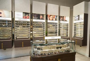 Glasses on display at Boots Opticians