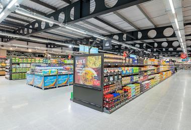 Aisles inside Aldi Plymouth store
