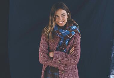 Boden photoshoot - woman wearing overcaot and scarf