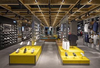 Hugo Boss shoes and clothes displayed at Sports Direct, Oxford Street
