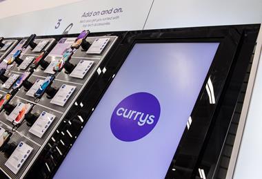 Mobile phone display in Currys store