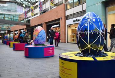 Easter egg sculptures at Liverpool One shopping centre