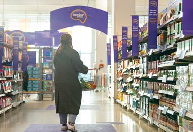 Sainsbury's Nectar Prices signs on supermarket shelves