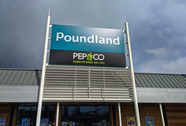 Poundland store exterior with Pep and Co branding