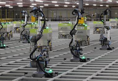 Ocado robotic grid in warehouse