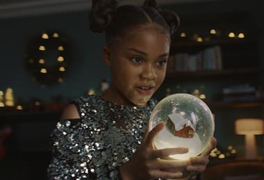 Marks & Spencer fashion Christmas ad 2024 - girl holding snow globe