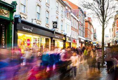 Busy high street at Christmas time