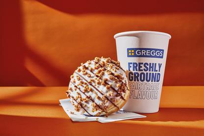 Greegs pumpkin spiced doughnut and coffee cup