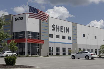 Shein distribution centre with US flag outside