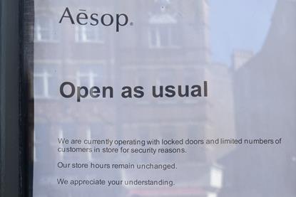 Aesop sign explaining locked doors