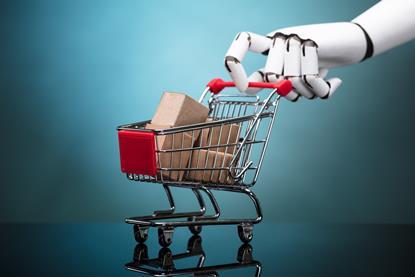 Robot hand pushing a shopping cart