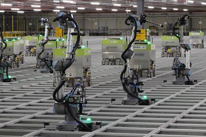 Ocado robotic grid in warehouse