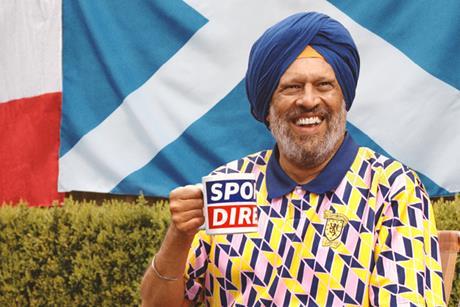 Older male model with a Sports Direct mug