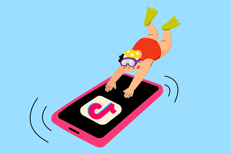 Illustration of a person diving into a phone screen