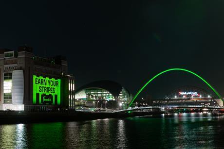 MyFenwick loyalty scheme launch projected onto Baltic Centre For Contemporary Art in Newcastle