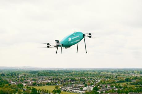 Deliveroo drone in the air