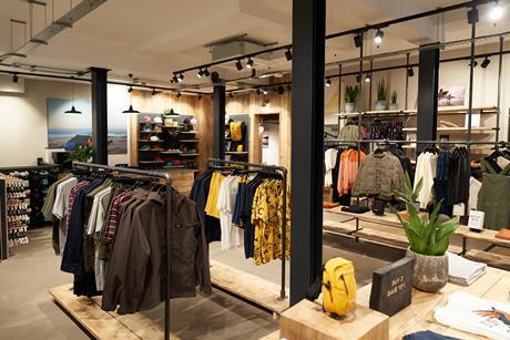 Clothing on display at Finisterre, Covent Garden, London