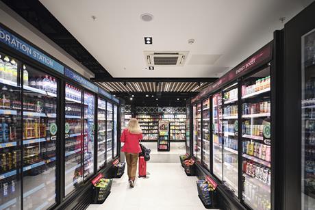 WHSmith Birmingham Airport drink fridges and book shelves