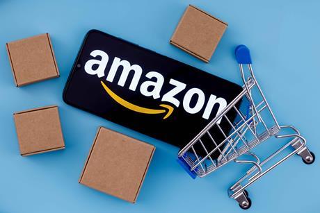 Amazon logo, boxes and trolley