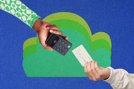 Customer tapping card on reader