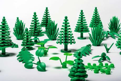 Lego bricks in the shape of green trees