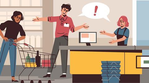 Illustration showing a customer being abusive to a shopworker